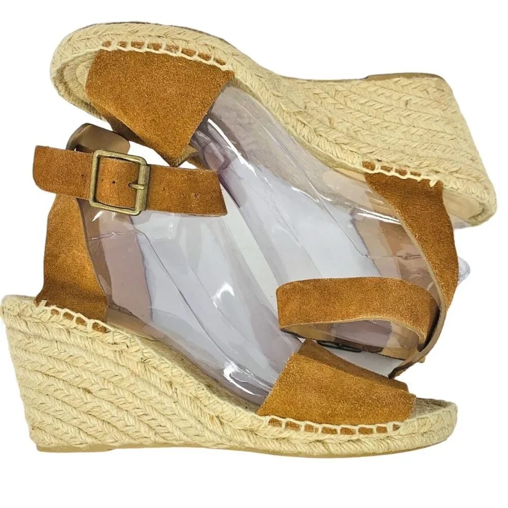 J Crew Brown Suede Corsica Espadrille Wedge Sandals Size 9 - 3.75